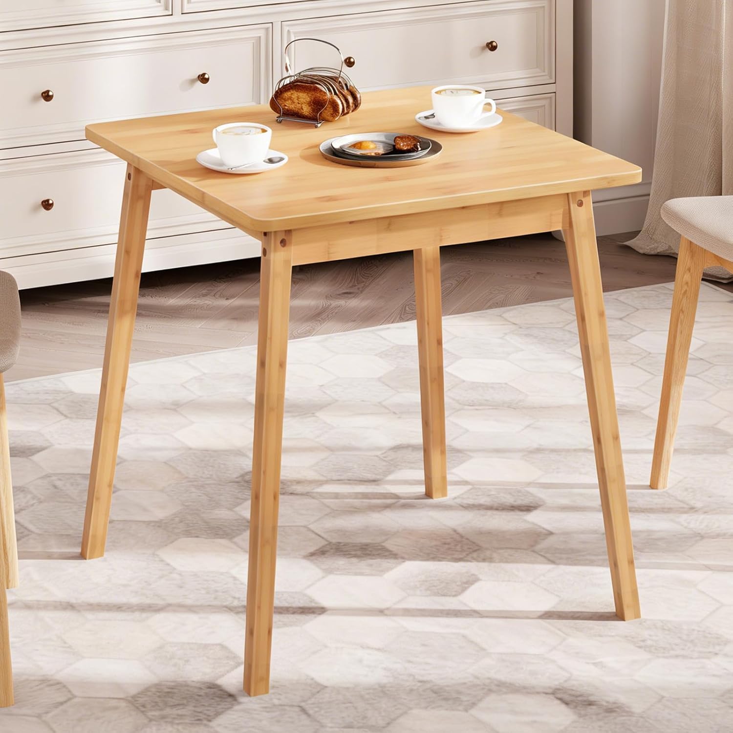 HOOBRO Bamboo Dining Table, Square Dining Table for 2, 27.6 Kitchen Table for Small Space, Writing Table, Easy to Assemble, for Dining Room, Living Room, Office, Kitchen, Natural YL70CZ01G1