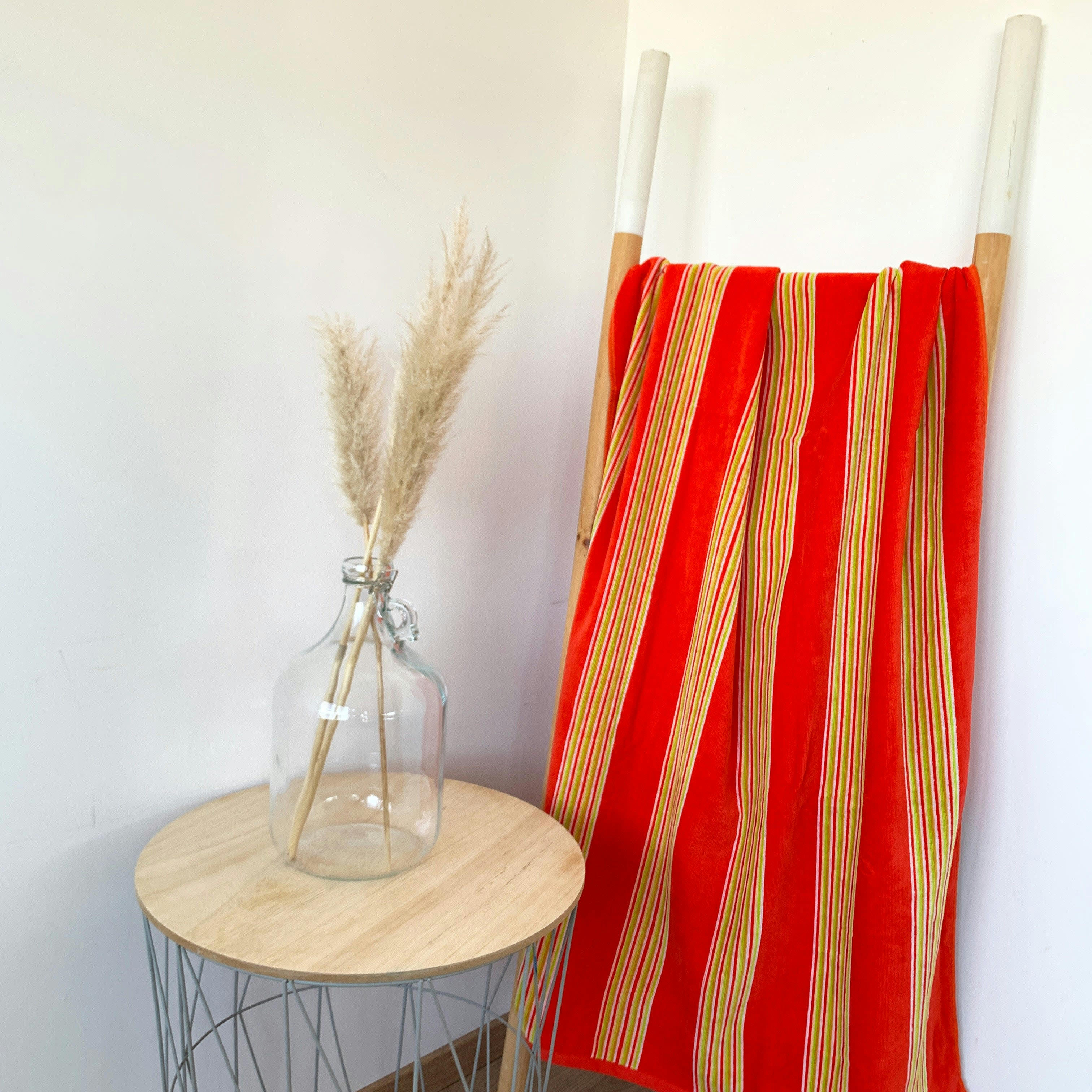 RAYURES - Serviette de plage éponge velours Milonga orange 90x170 400g/m²