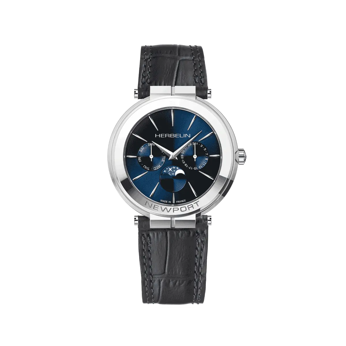 NEWPORT – SLIM PHASE DE LUNE – ACIER & CUIR
