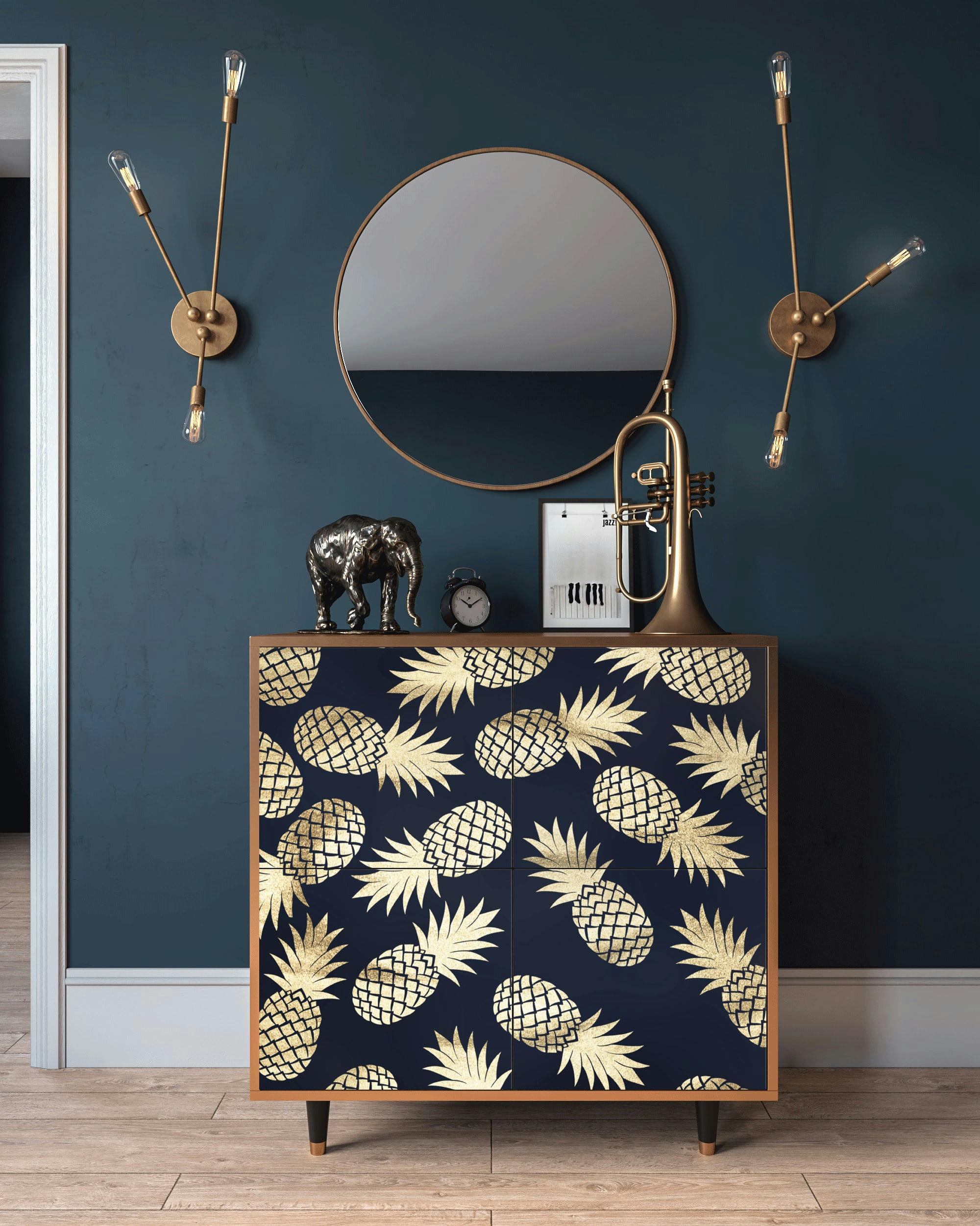 SUNNY PINEAPLE - Buffet  bleu et jaune 4 portes L 94 cm