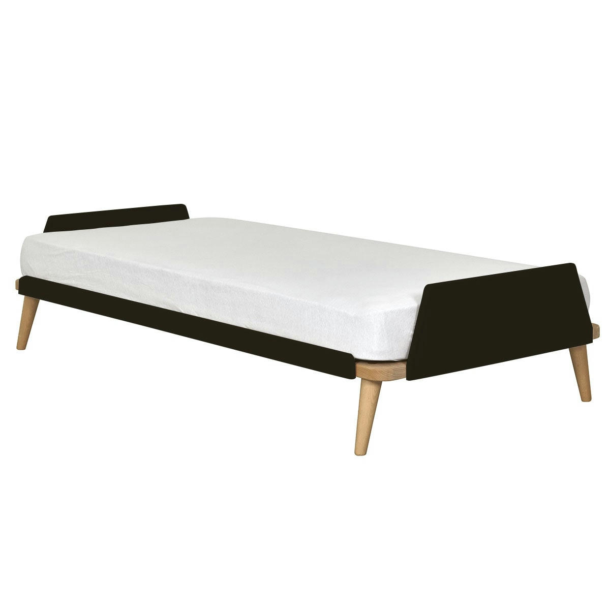 - Pack lit avec matelas 90x190 cm bois massif noir et bois