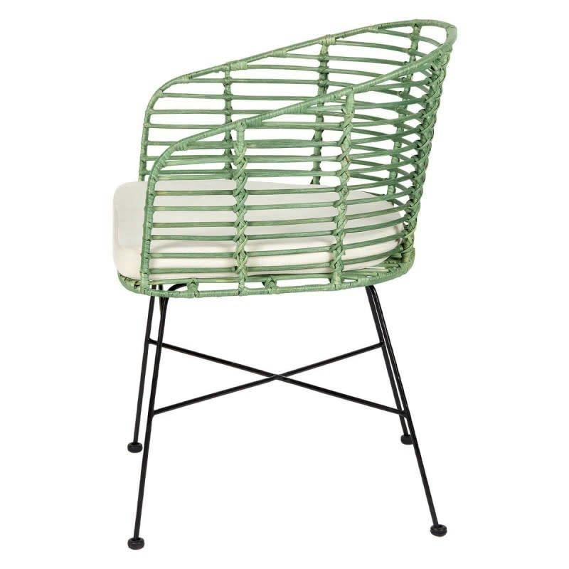 YANIS - Chaise en rotin tressé vert et métal