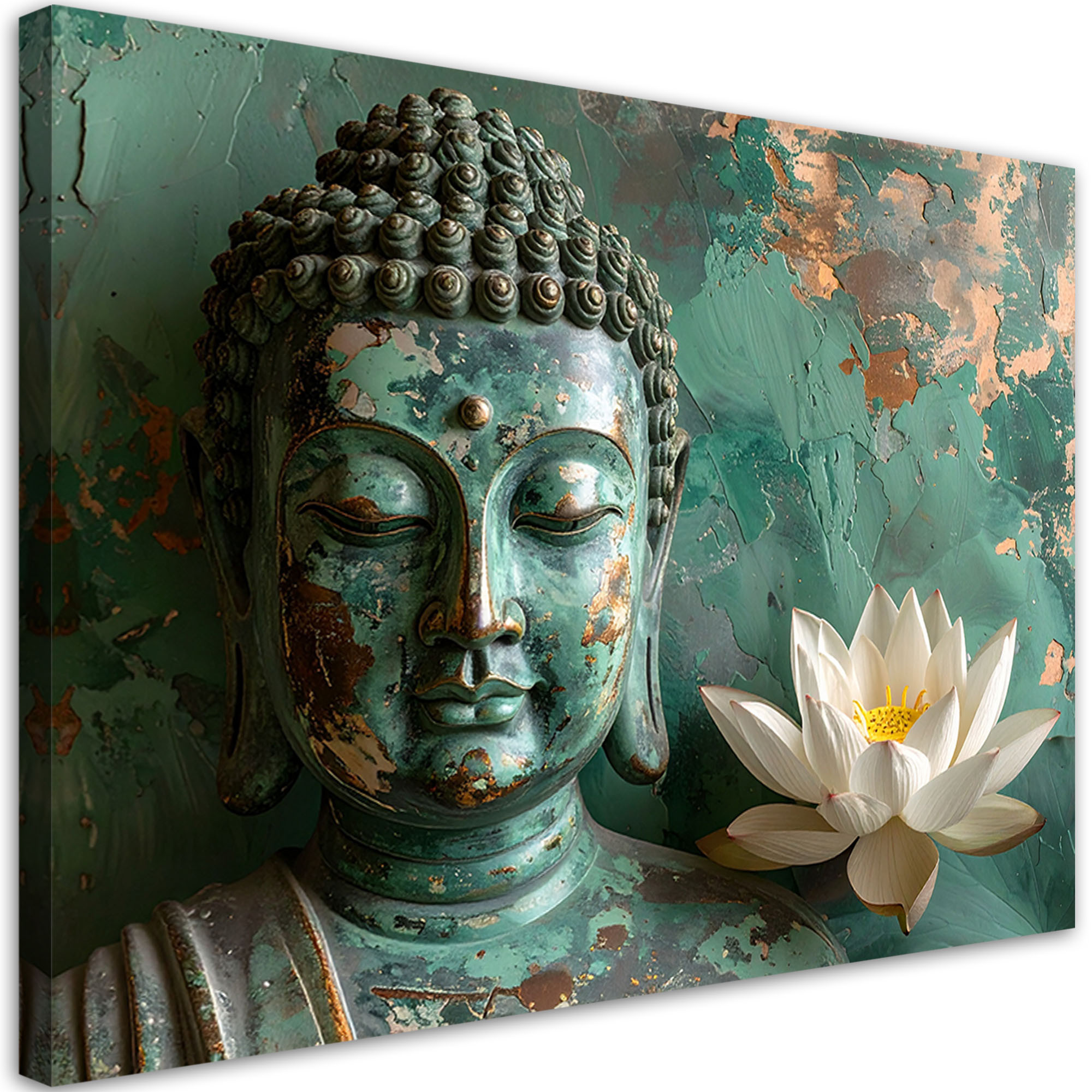Obraz do salonu sypialni biura, Kwiat Lotosu Budda Zen Spa zielony 30x20