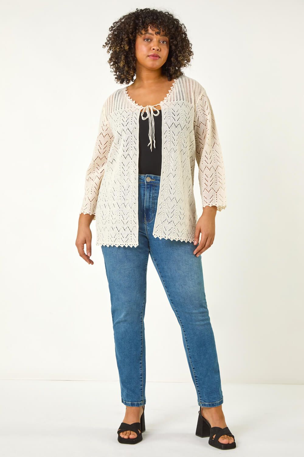 Roman Curve Crochet Tie Front Cardigan