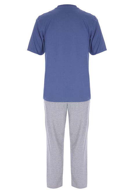 Mens Blue Stripe Jersey Pyjama Set