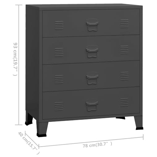 NNEVL Industrial Drawer Cabinet Anthracite 78x40x93 cm Metal