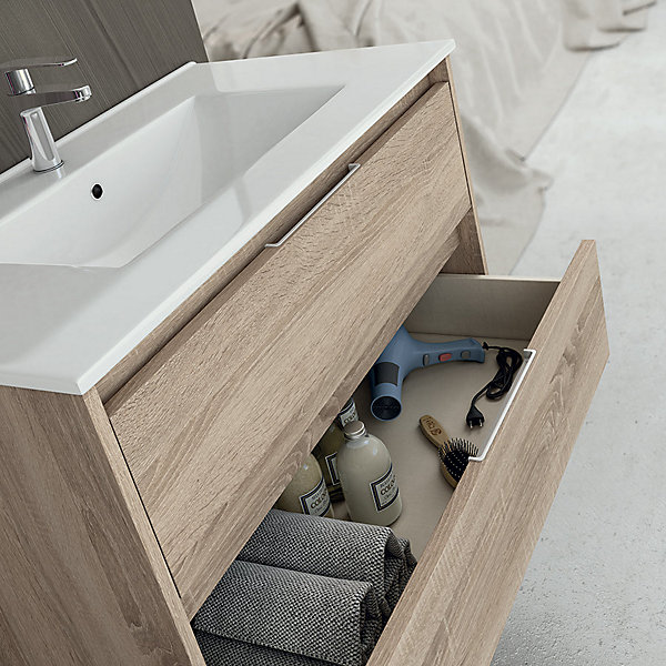 Meuble sous vasque seul, 3 tiroirs, 80cm, simple vasque - cambrian (chêne clair) - TIRIS