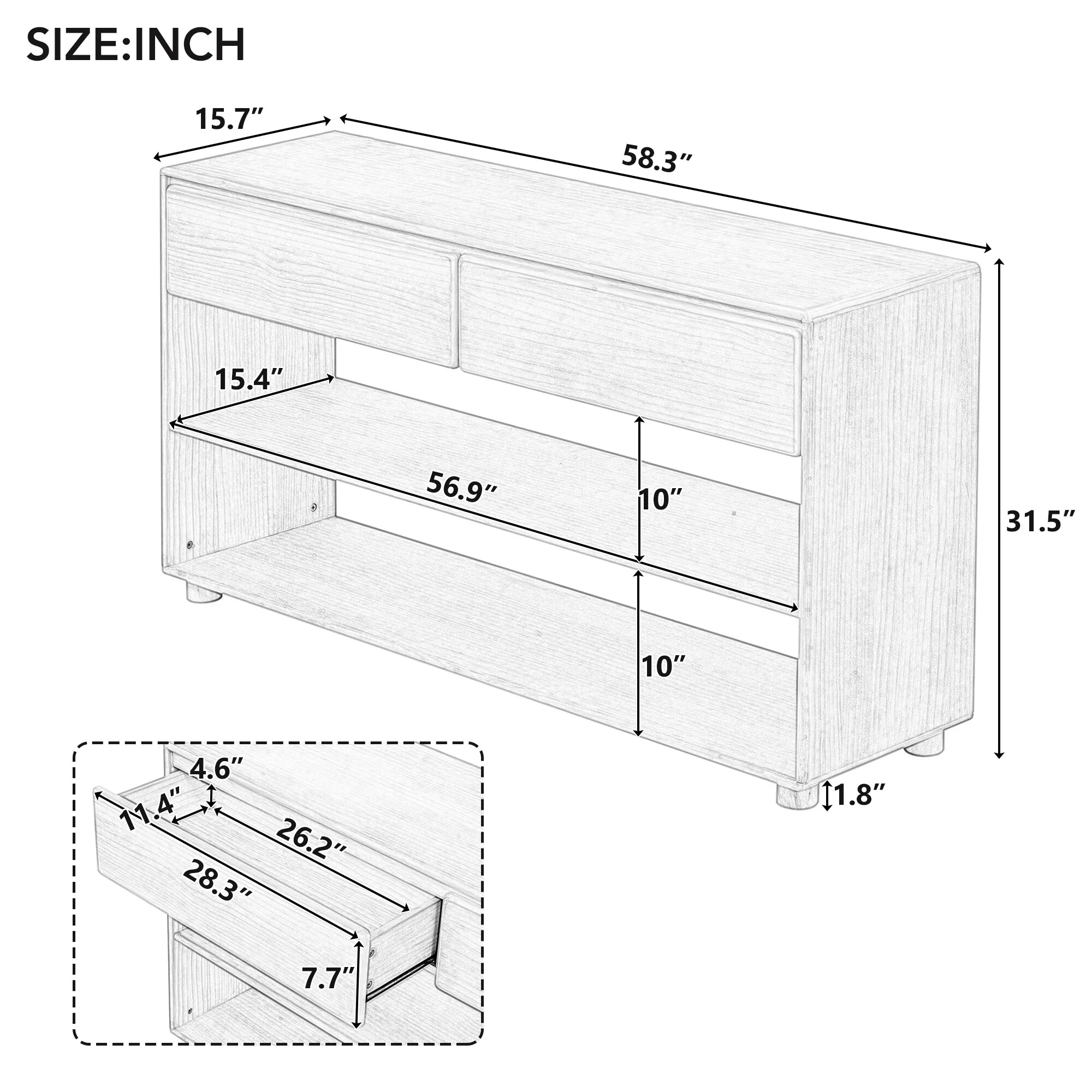 Entryway Table with Drawers and Shelves