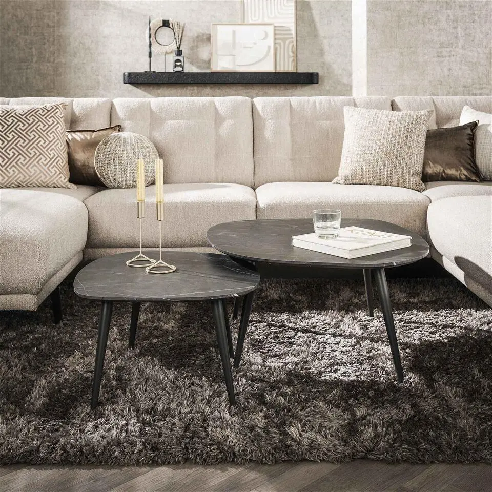 Salontafel Keramieklook - Set van 2 - 85x79x40cm - Rock