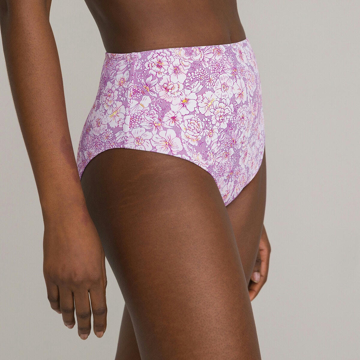 Bas de maillot de bain culotte haute motif fleurs