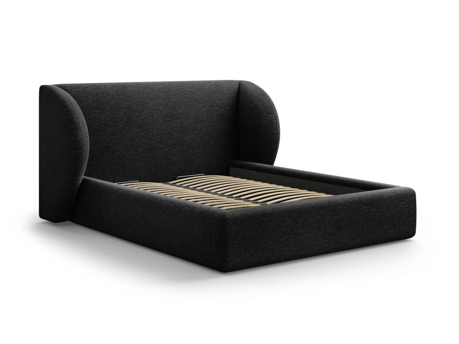 MILEY - Lit coffre avec tête de lit 140x200cm en tissu chenille noir