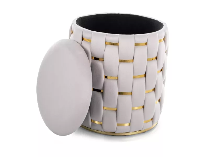 Pufa TIARA VELVET ze schowkiem jasnobeżowa/złota