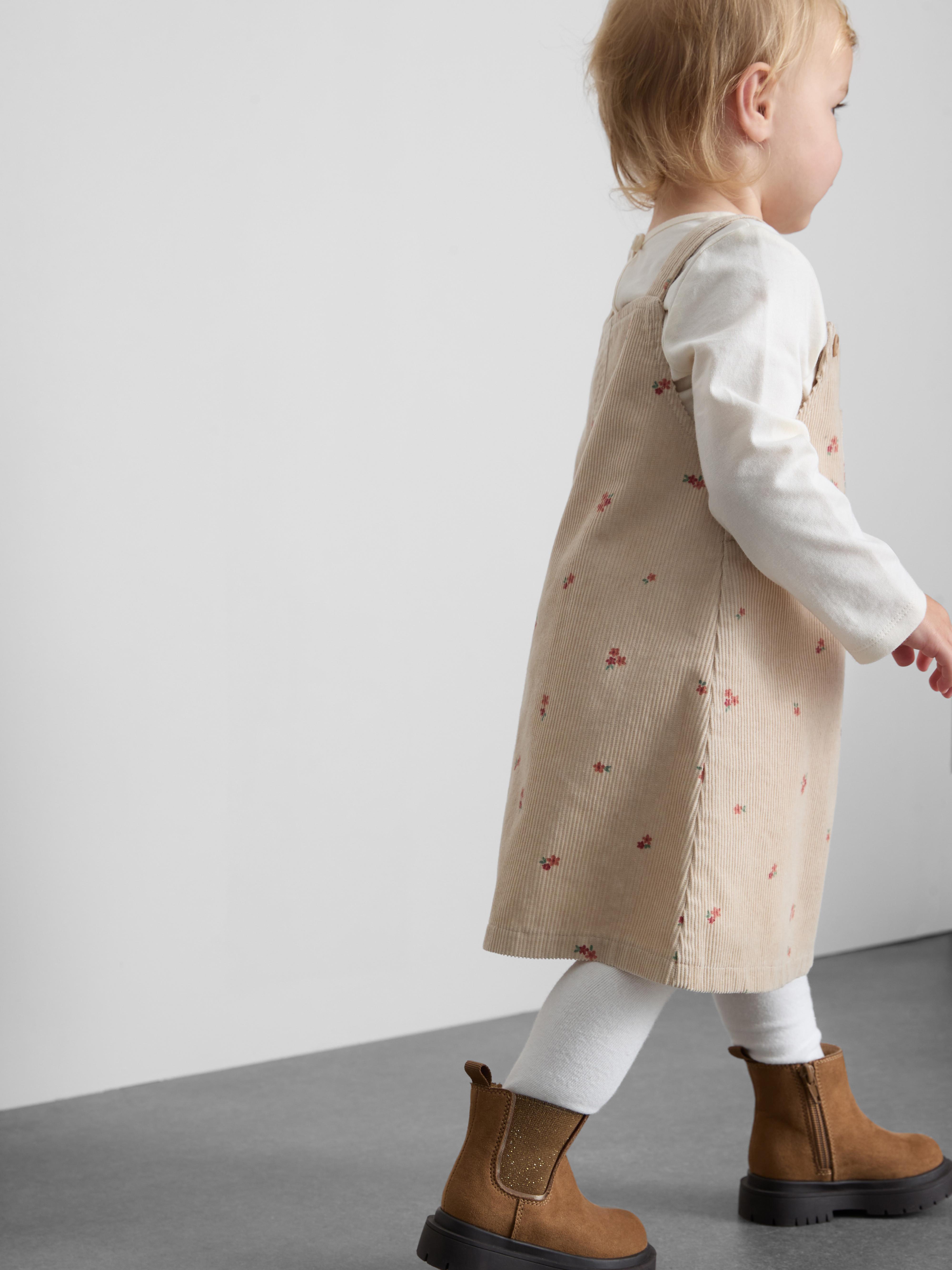 T-Shirt and Corduroy Overall Dress Set
