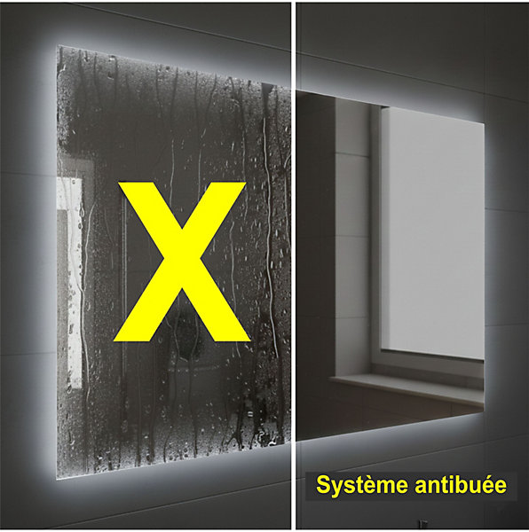 Miroir à bord poli 120x70H cm avec sablage frontal, rétroéclairage led, système antibuée