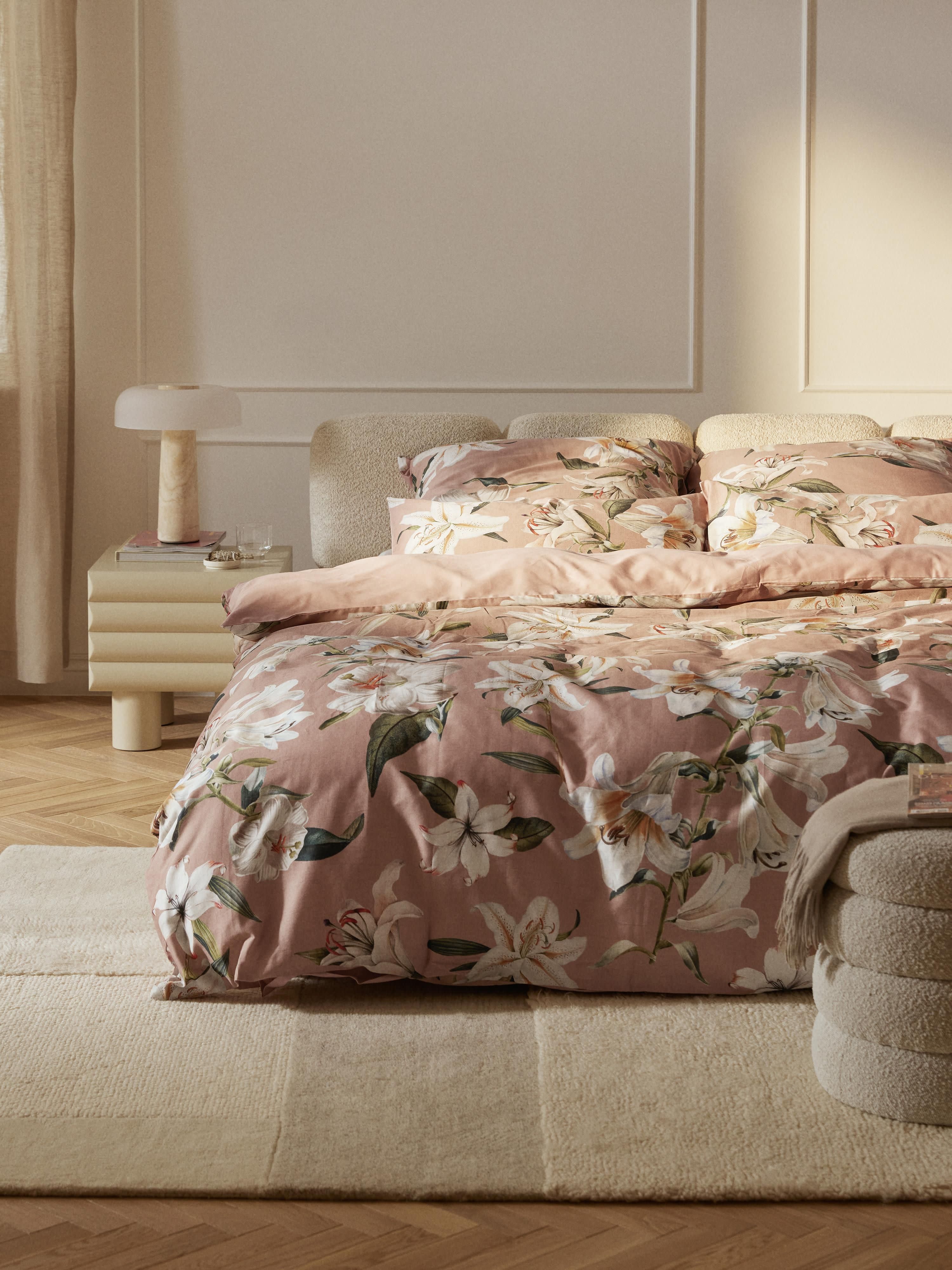Baumwollsatin-Bettdeckenbezug Flori mit Blumen-Print