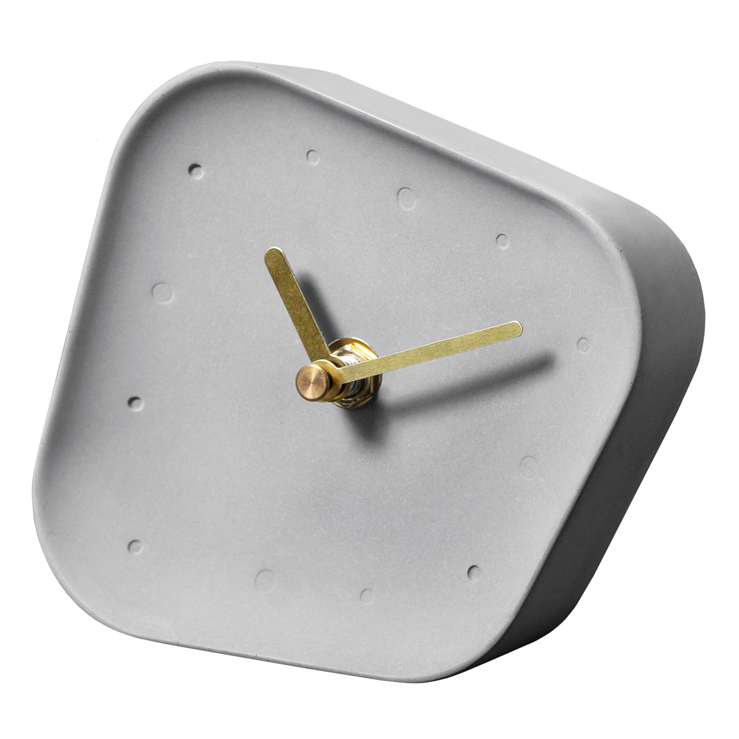 QUVIO Tafelklok beton asymmetrisch met gouden wijzers - Grijs