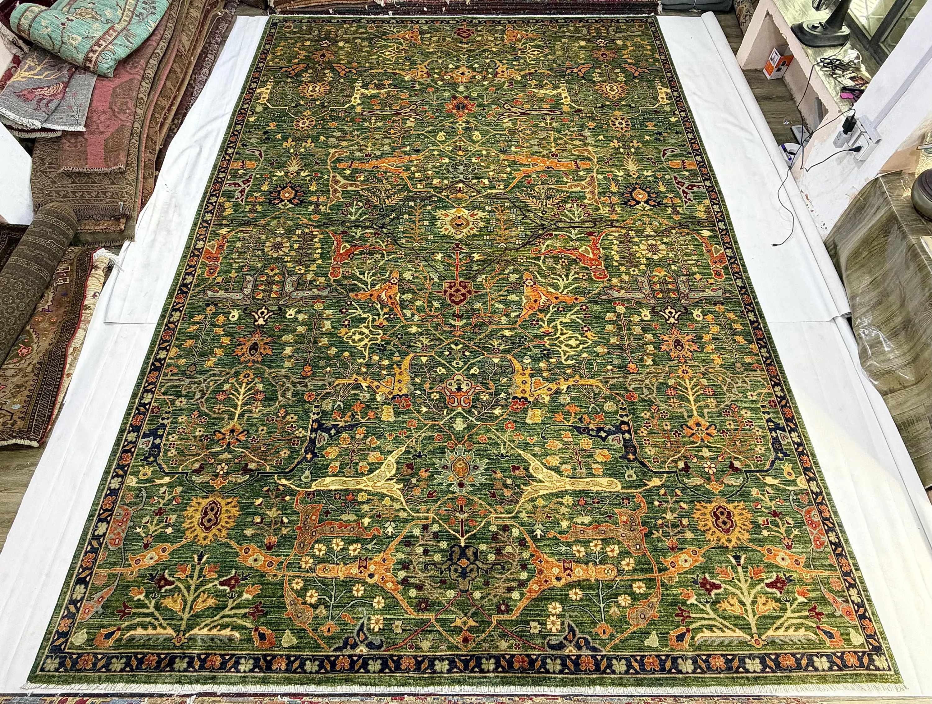 10x14 feet. Green Bidjar Large Wool Area Rug Hallway, Oriental Kitchen & Dining Table Carpets