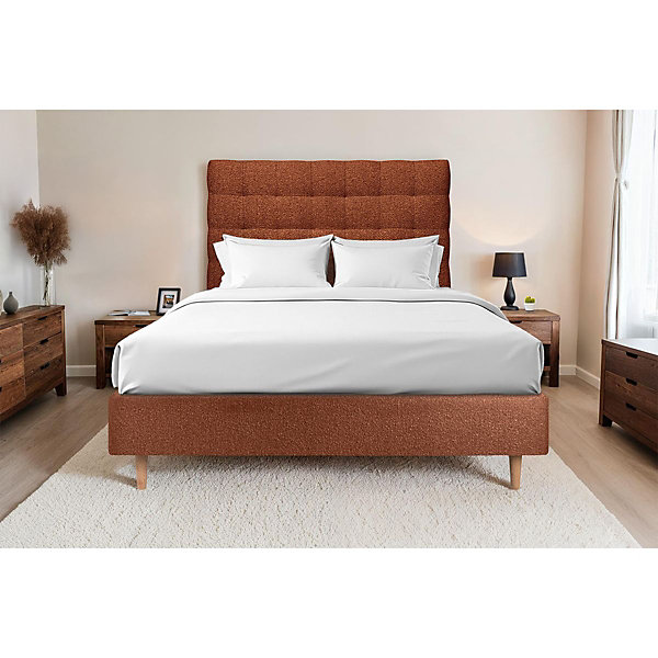 Lit avec tête de lit capitonnée et sommier tapissier- Lit en bois massif