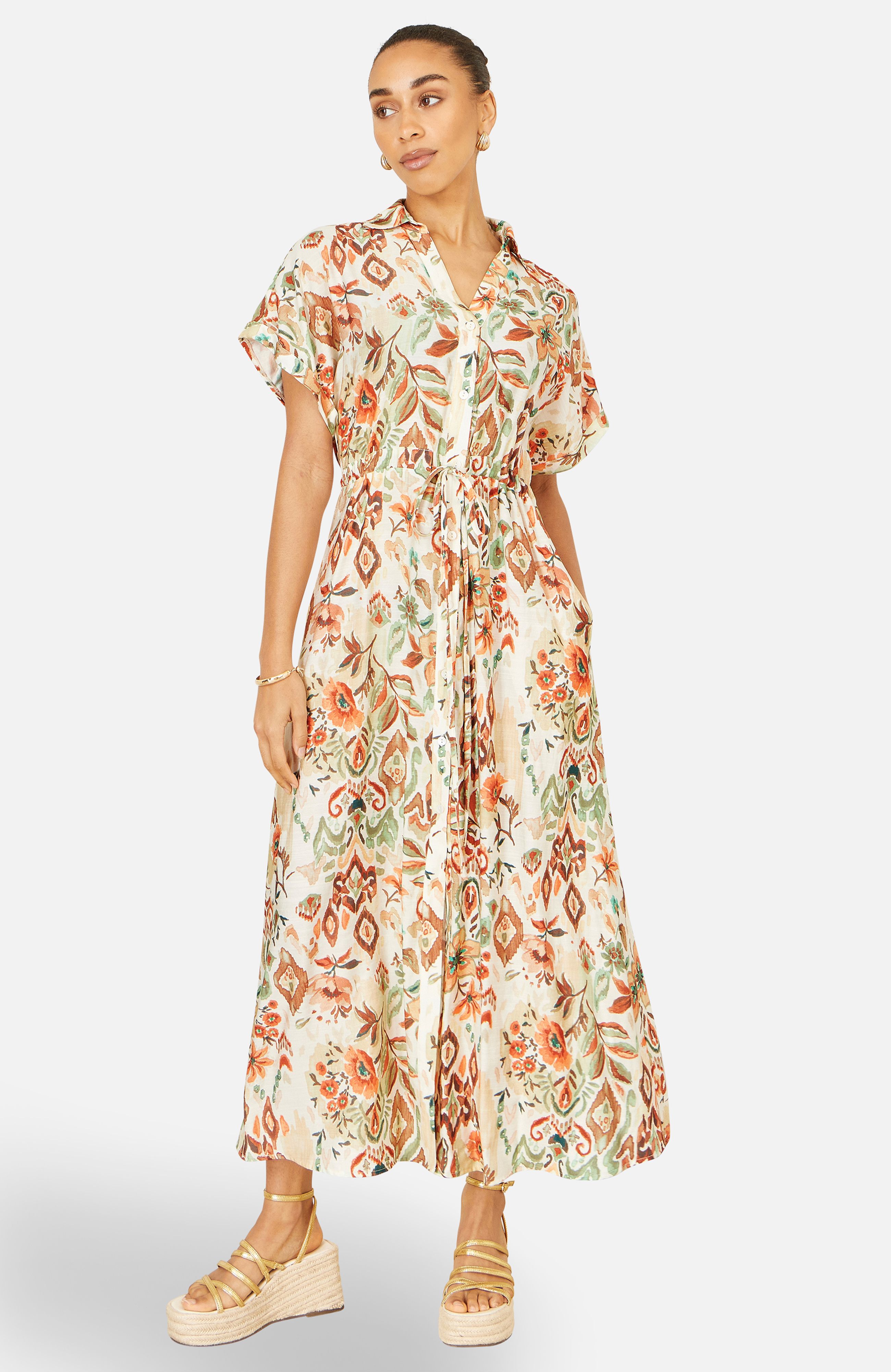Yumi Viscose Relaxed Boho Print Maxi Shirt Dress