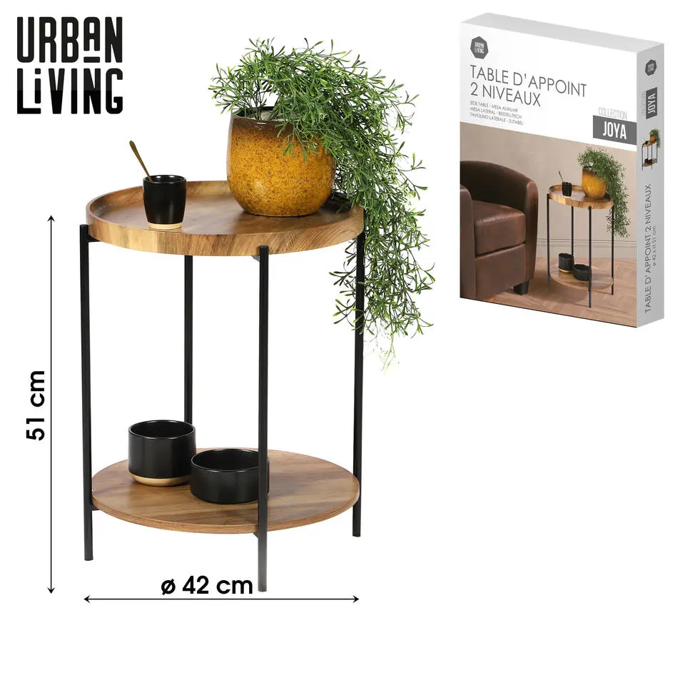 Urban Living Koffietafel Joya - hout - metaal - zwart - D42 x H51 cm