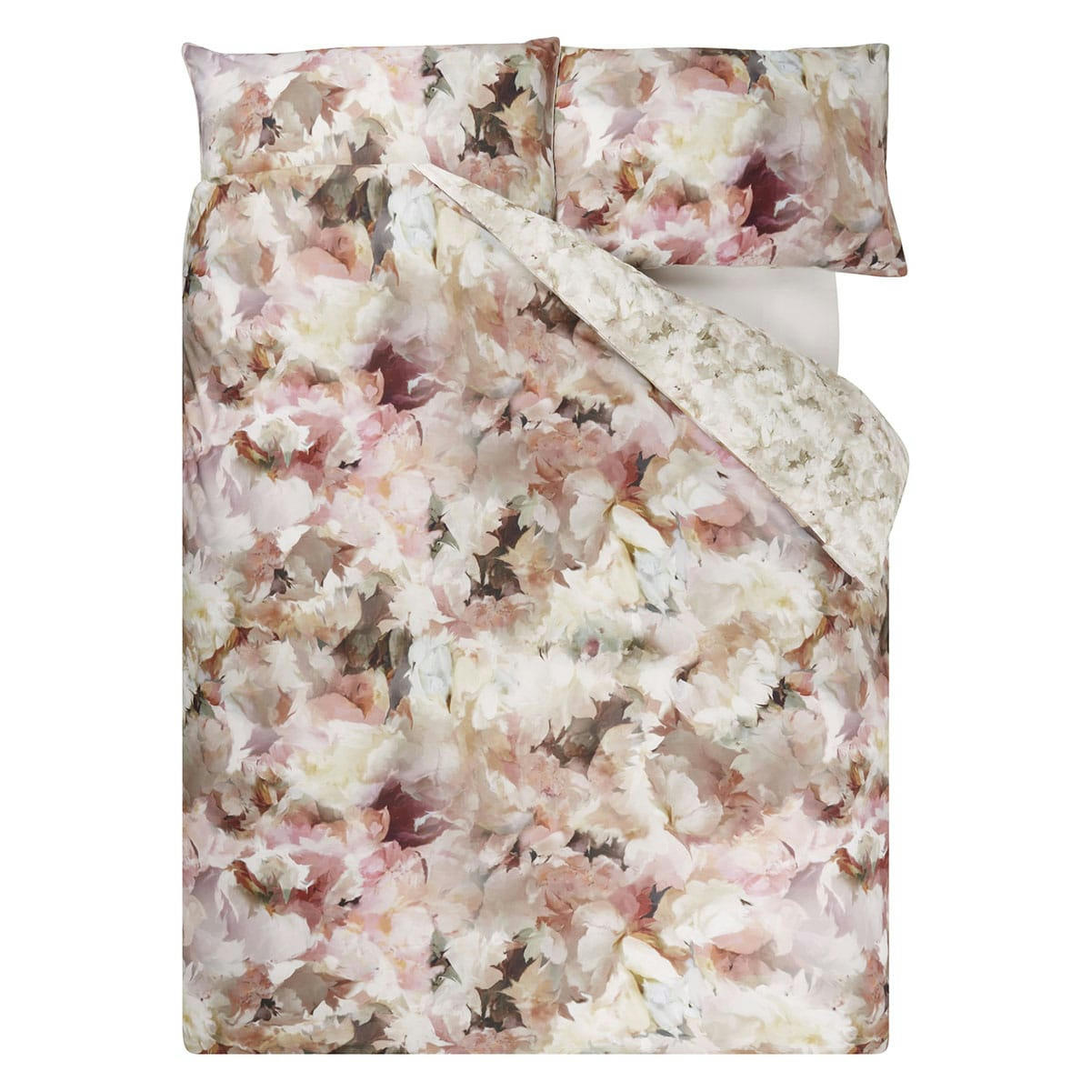 FLEURS DE JOUR - Housse de couette imprimée en percale de coton rose