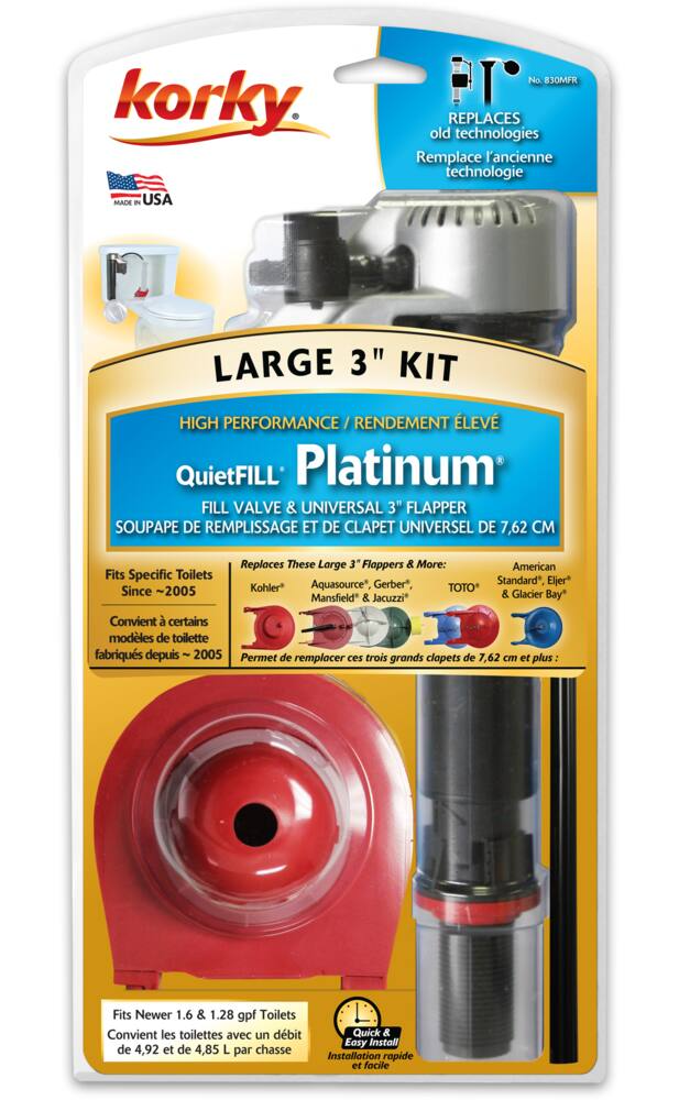 Korky QuietFILL Platinum Fill Valve & Universal Toilet Flapper, 3-in