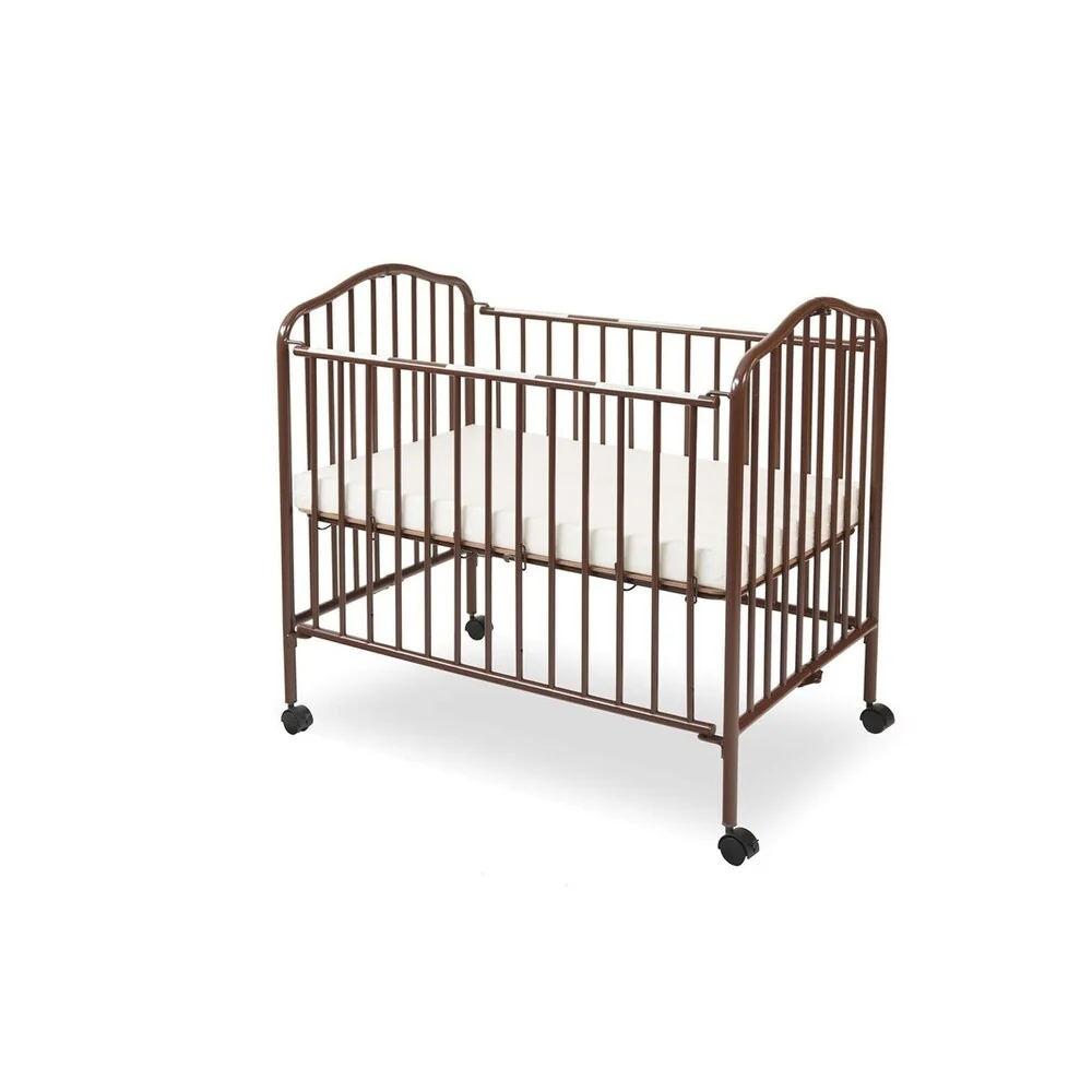 Grid Metal Crib with Folding Mechanism and Casters, Dark Brown