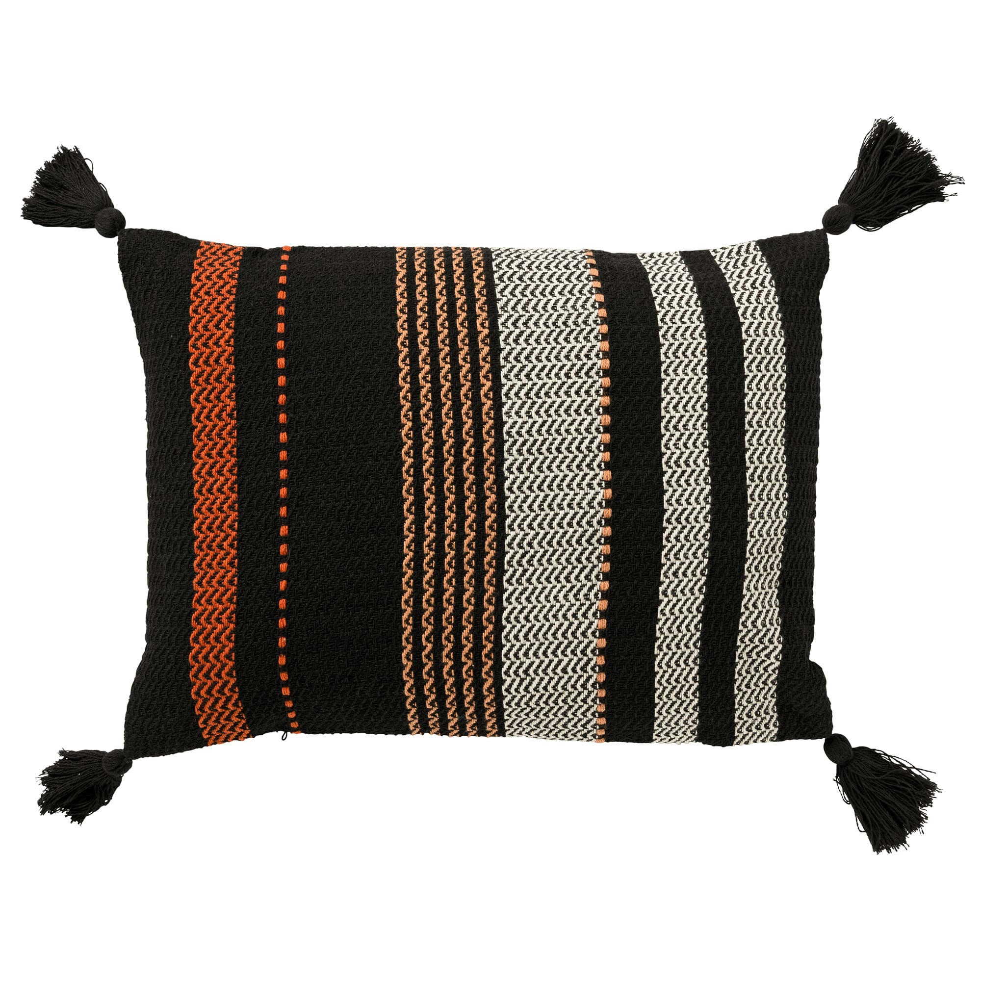 - Coussin noir en coton - 40x60 cm - avec motif rayé