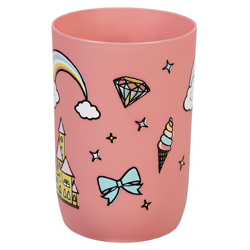 Gobelet salle de bain enfant rose motif château arc-en-ciel