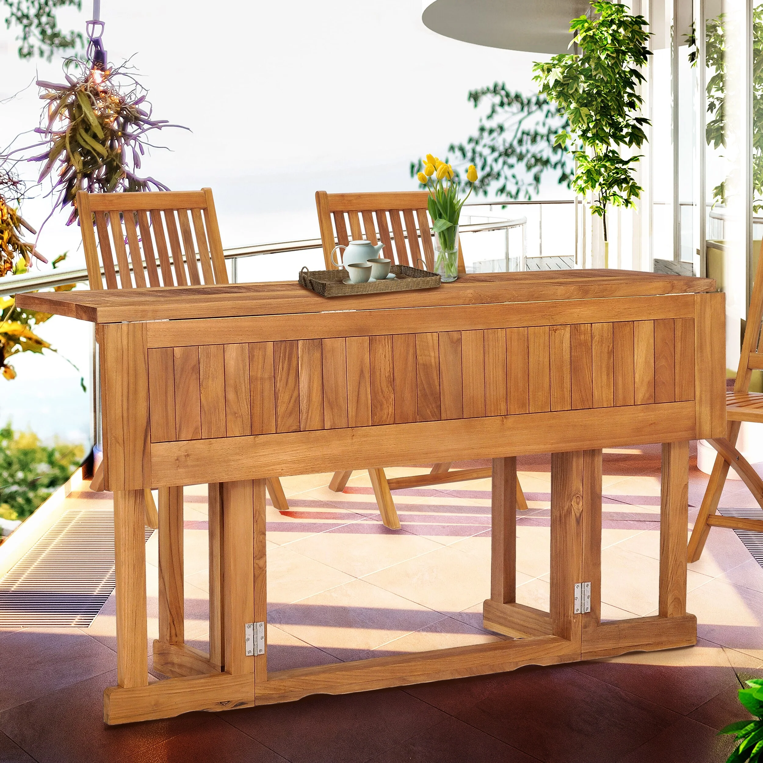 Chic Teak Hatteras Rectangular Teak Wood Outdoor Folding Dining Table, 56 x 28 Inch