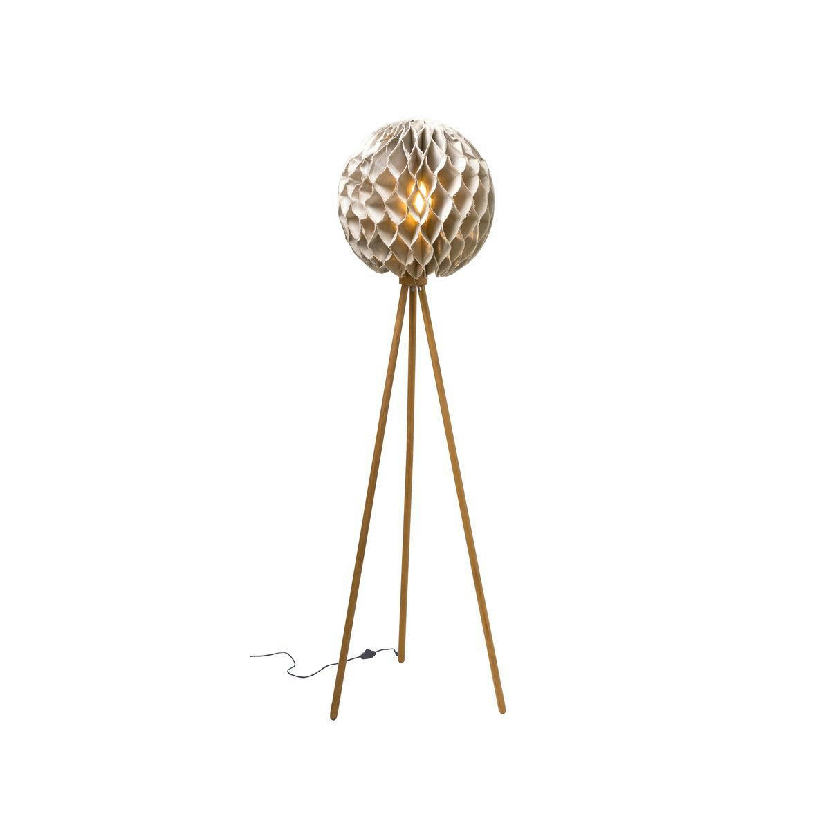BULAT - Lampadaire en lin taupe pied en teck h163cm