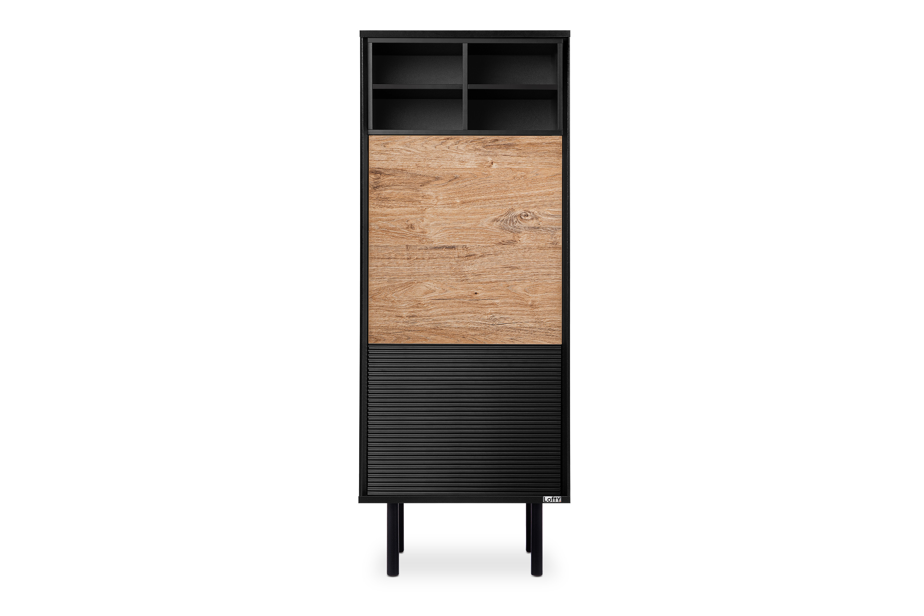 KONSIMO LOFTY Regał w stylu loft na wysokich nóżkach z ryflowaniem