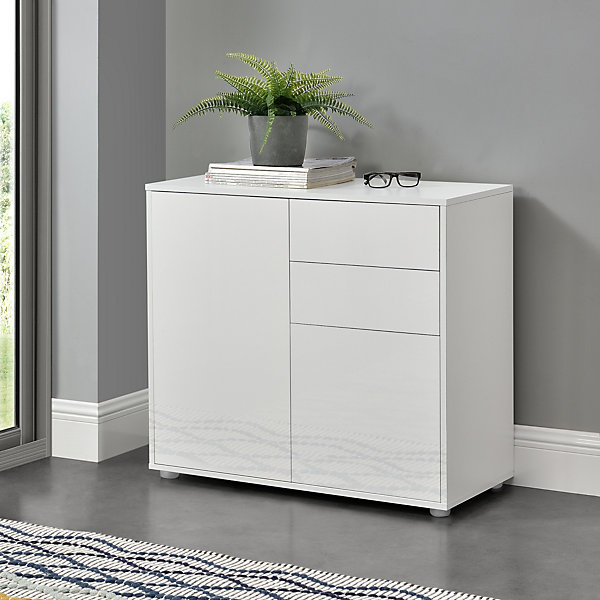 Commode avec 2 Tiroirs 2 Portes Paarl74 x 79 x 36 cm Blanc Brillant en.casa