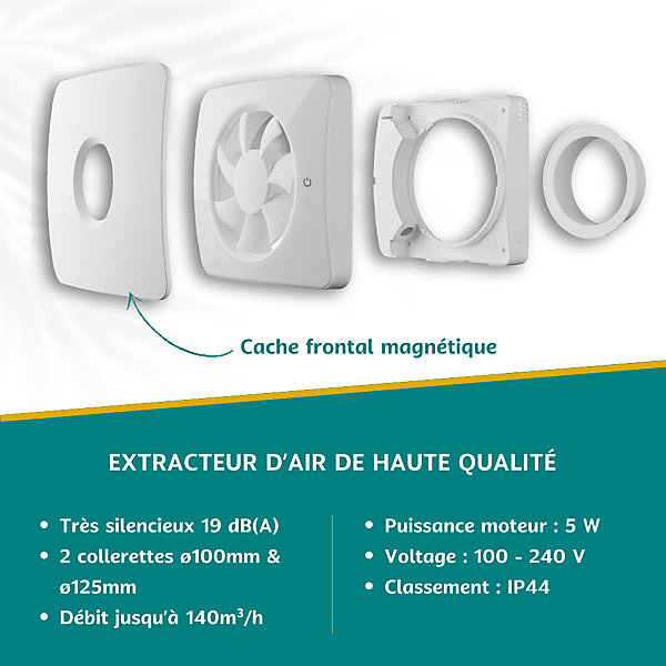 KELIS - Extracteur d'air intelligent connecté pour Salle de Bain, WC et Cuisine - Détection Humidité, Lumière et Odeurs avec