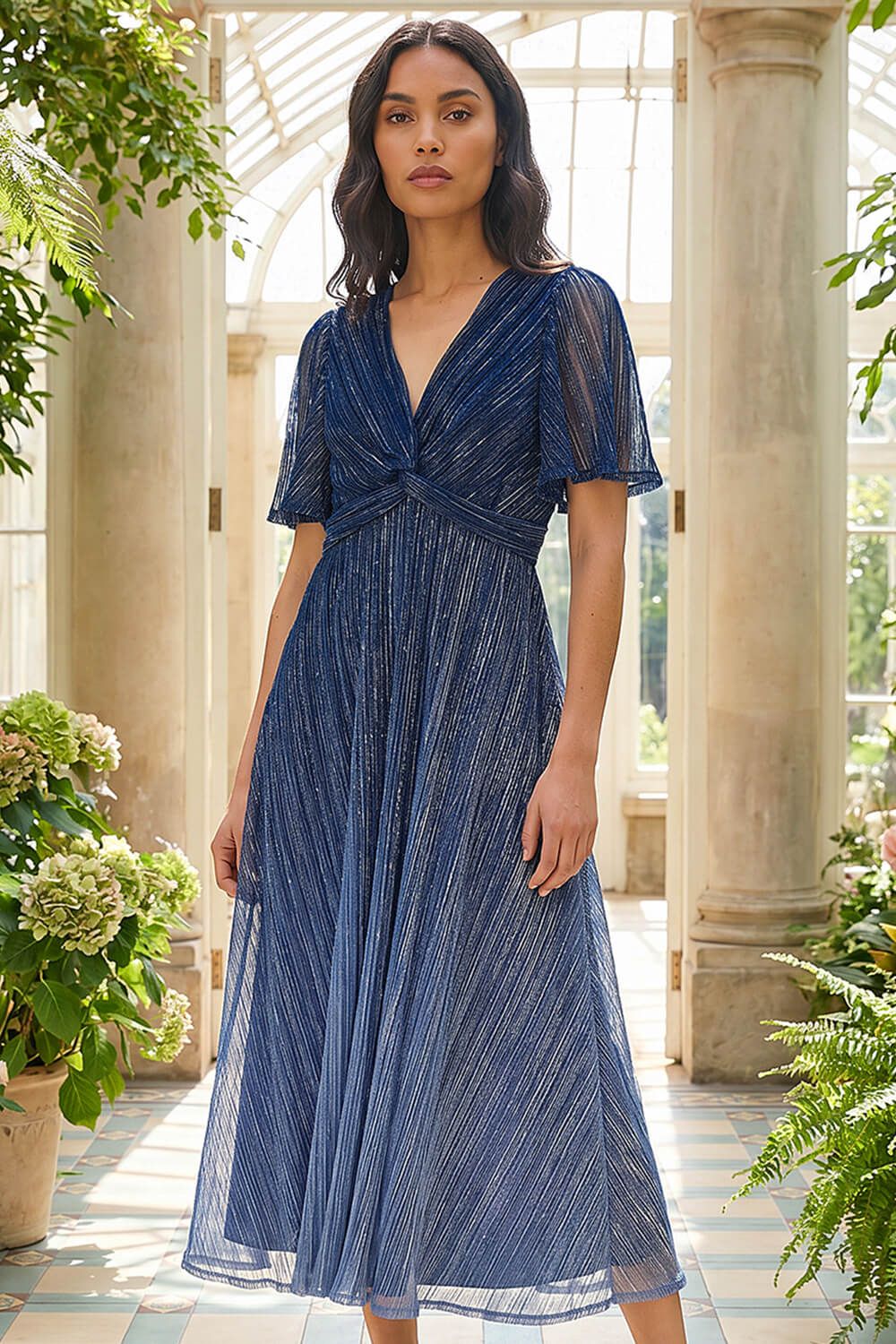 Roman Ombre Plisse Midi Dress