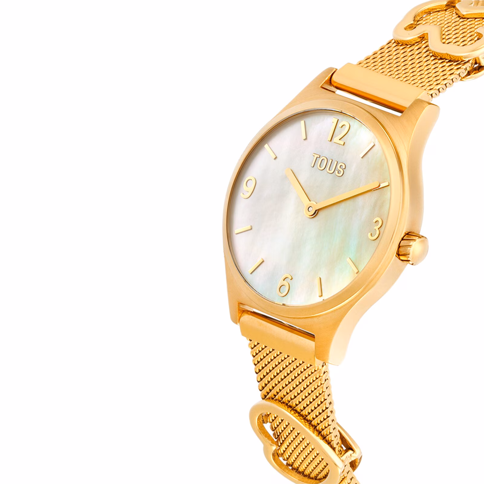Reloj analógico con brazalete de acero IPG dorado y esfera de nácar Epic Icon Mesh