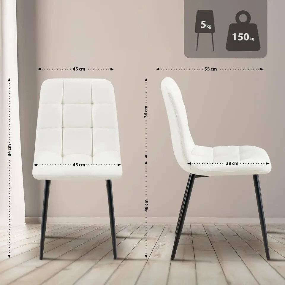 CLP Eetkamerstoel Antibes zwart Frame - Kunstleer - wit