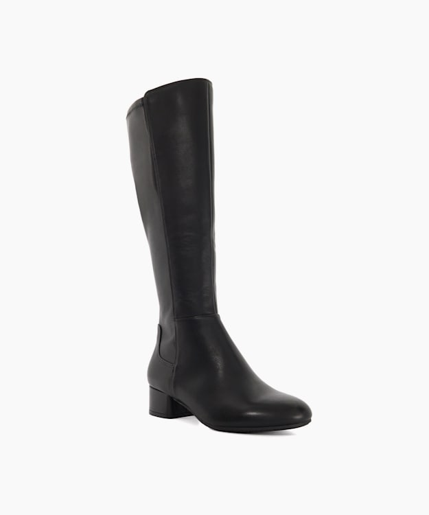 Tayla Black Leather - Wide Fit Stretch Knee-High Boots