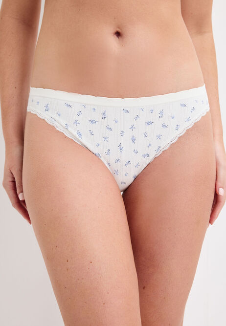 Womens White Floral Pointelle Seamless Briefs