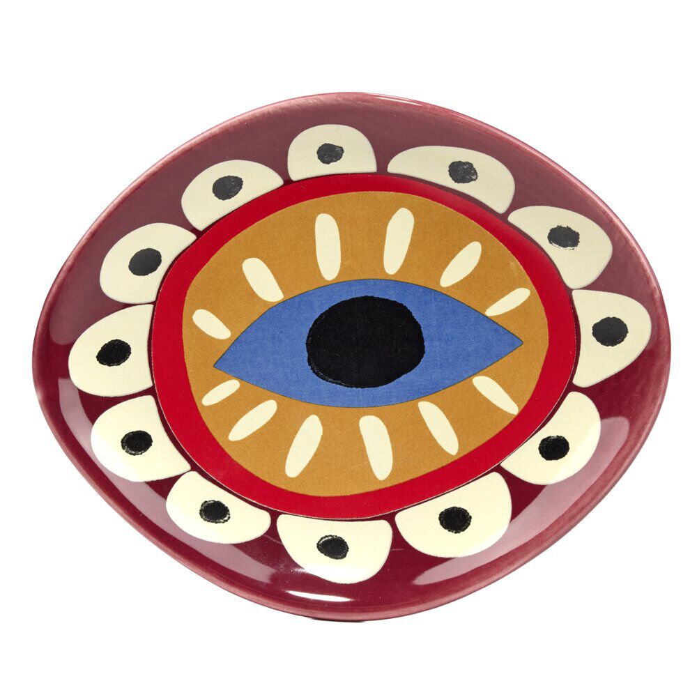 Vide-poche forme oeil porte-bonheur en céramique 12x15cm (2 modèles bordeaux ou rose)