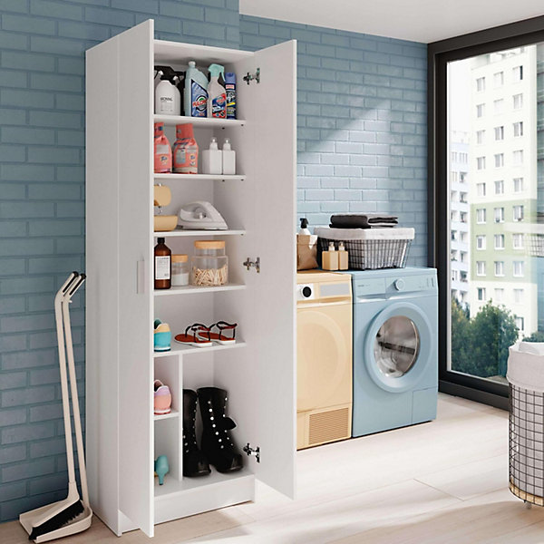 Armoire avec 2 portes et étagères, coloris blanche, 180 x 58,5 x 37 cm