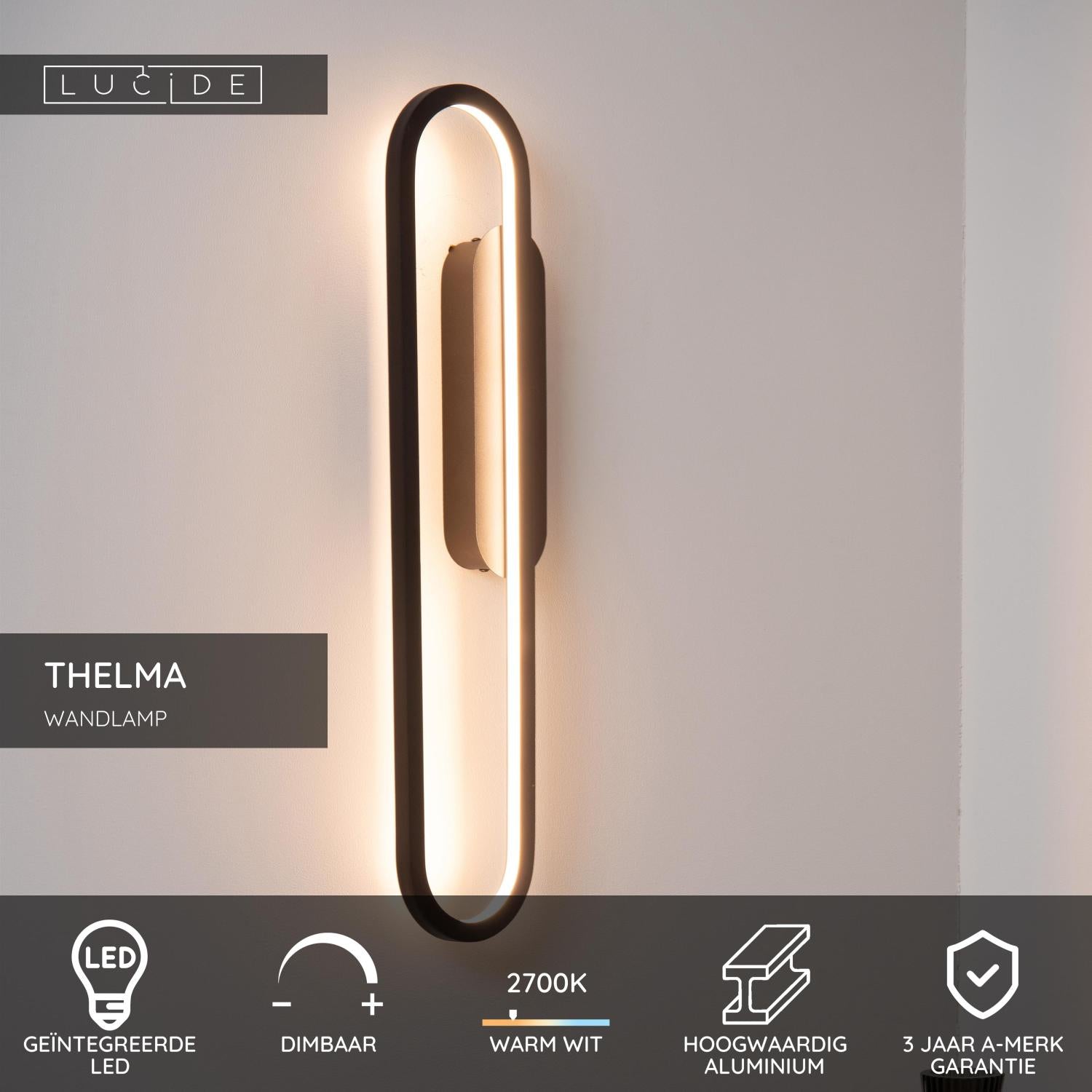Lucide THELMA Wandlamp - Zwart