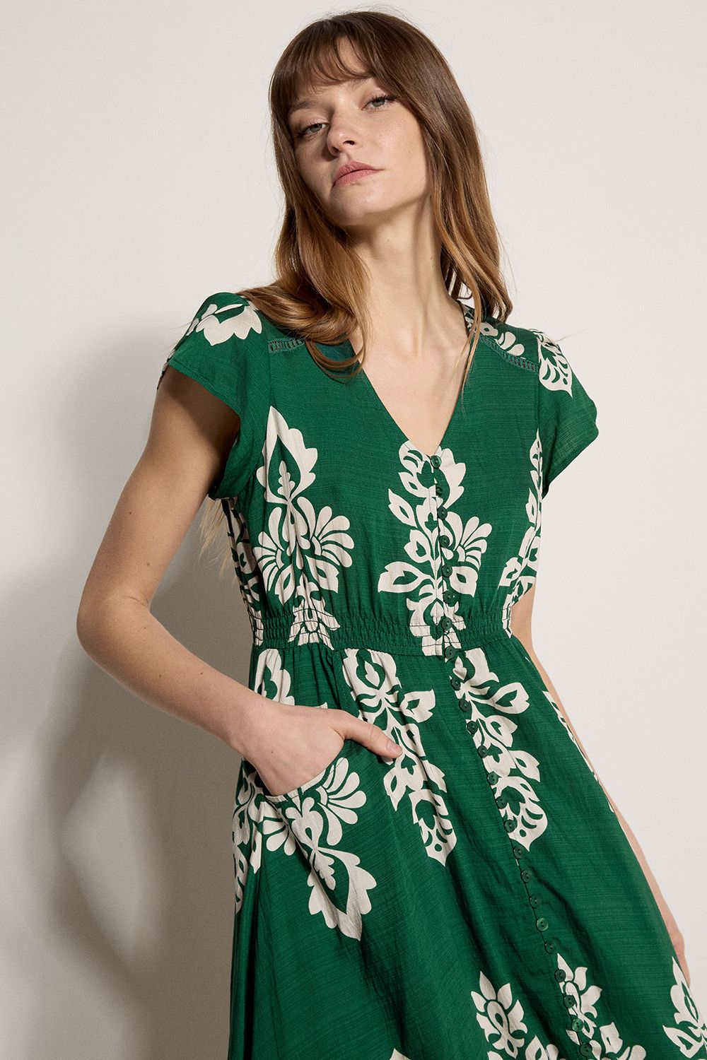 Apricot Folk Floral Midi Dress