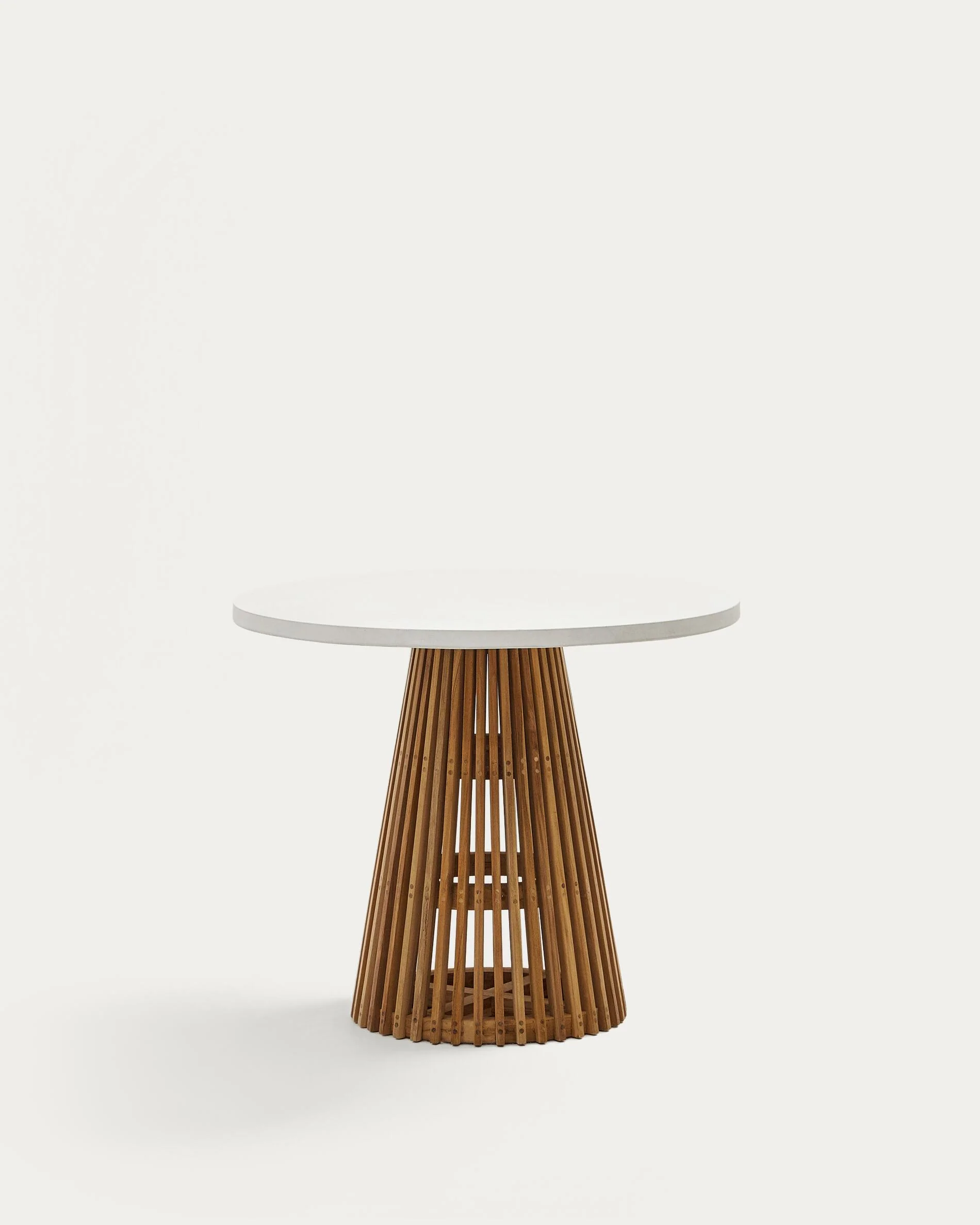 Alcaufar round outdoor table made of solid teak wood and white cement Ø 90 cm