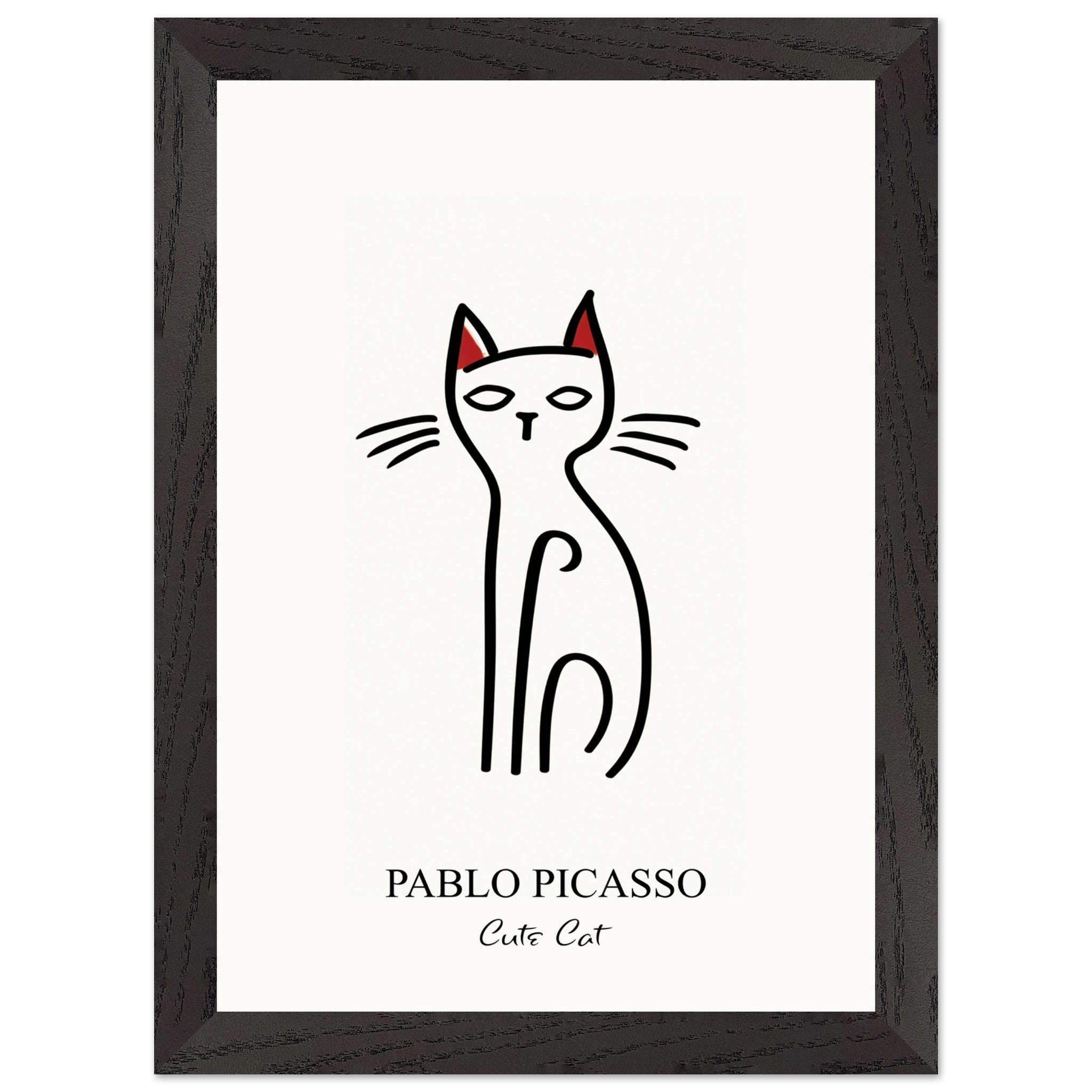 Artfulprints Poster met Lijst Pablo Picasso - Cute cat  - A4 21x29.7 cm - Zwart / Wit