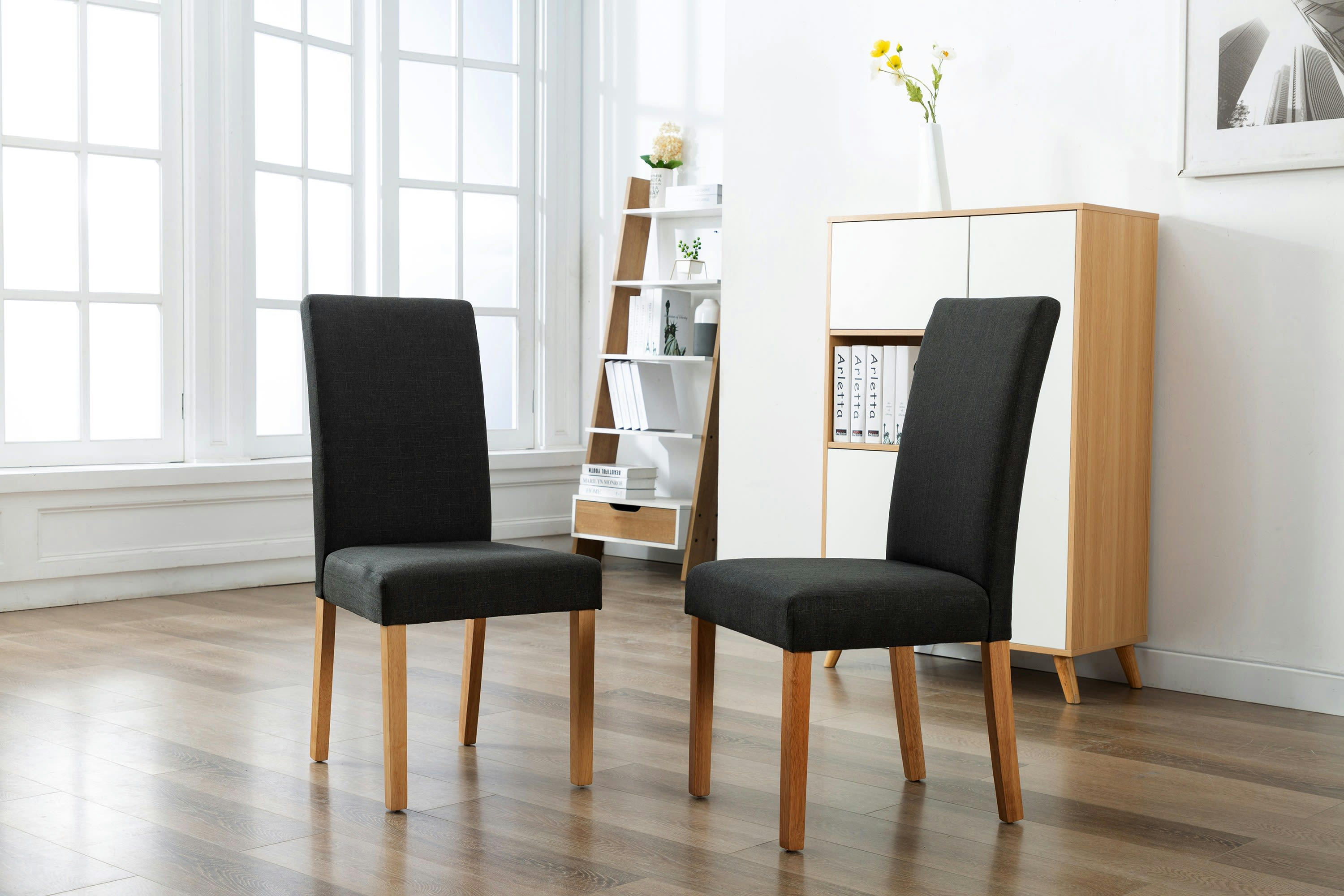 TINITA - Chaise de salle à manger tissu anthracite pieds bois (x2)