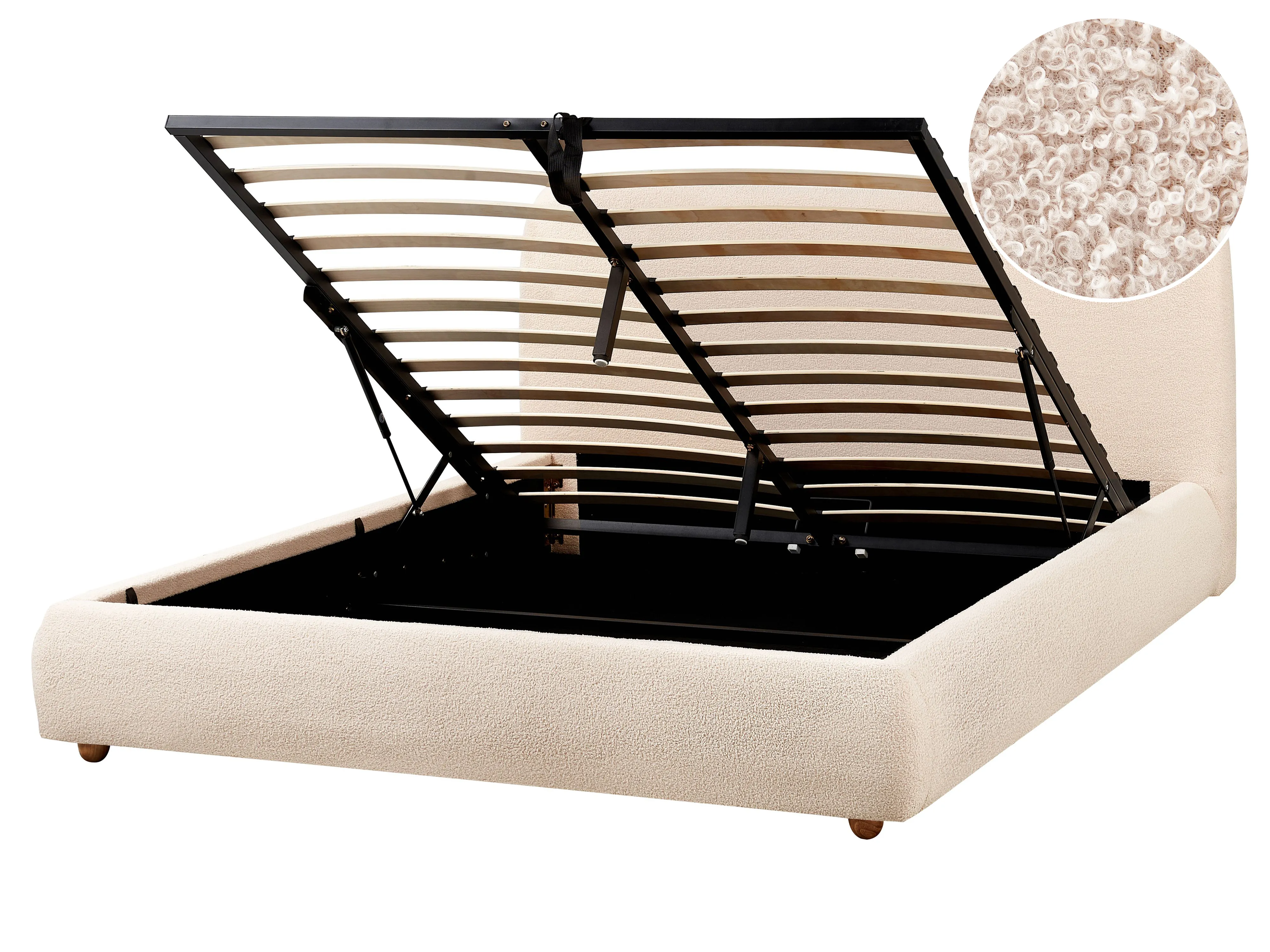 Ottoman Bed Boucle BLAGNAC 140 x 200 cm (EU Double) Light Beige