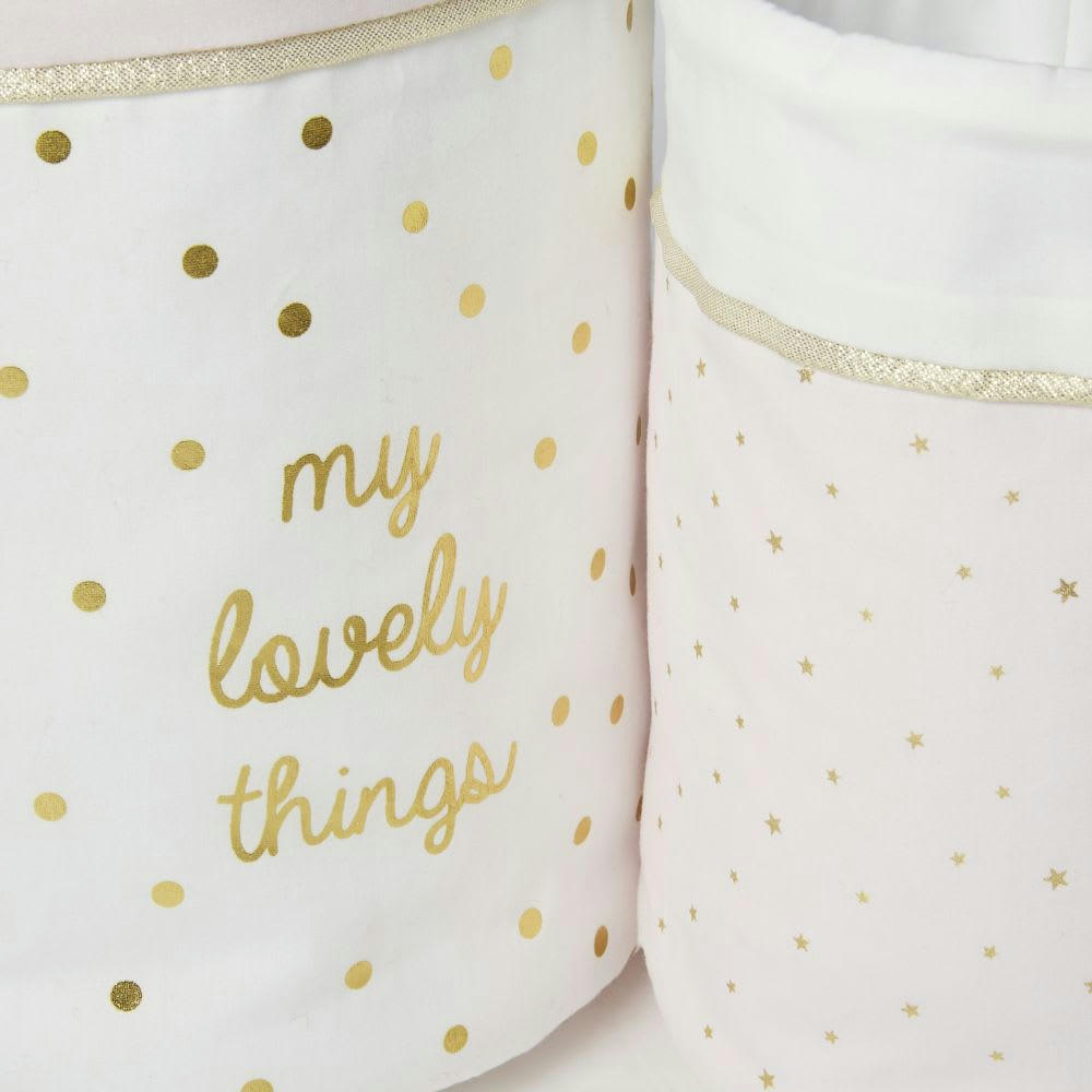 BIRDY - Paniers de rangement en coton rose, blanc et doré à motifs (x2)
