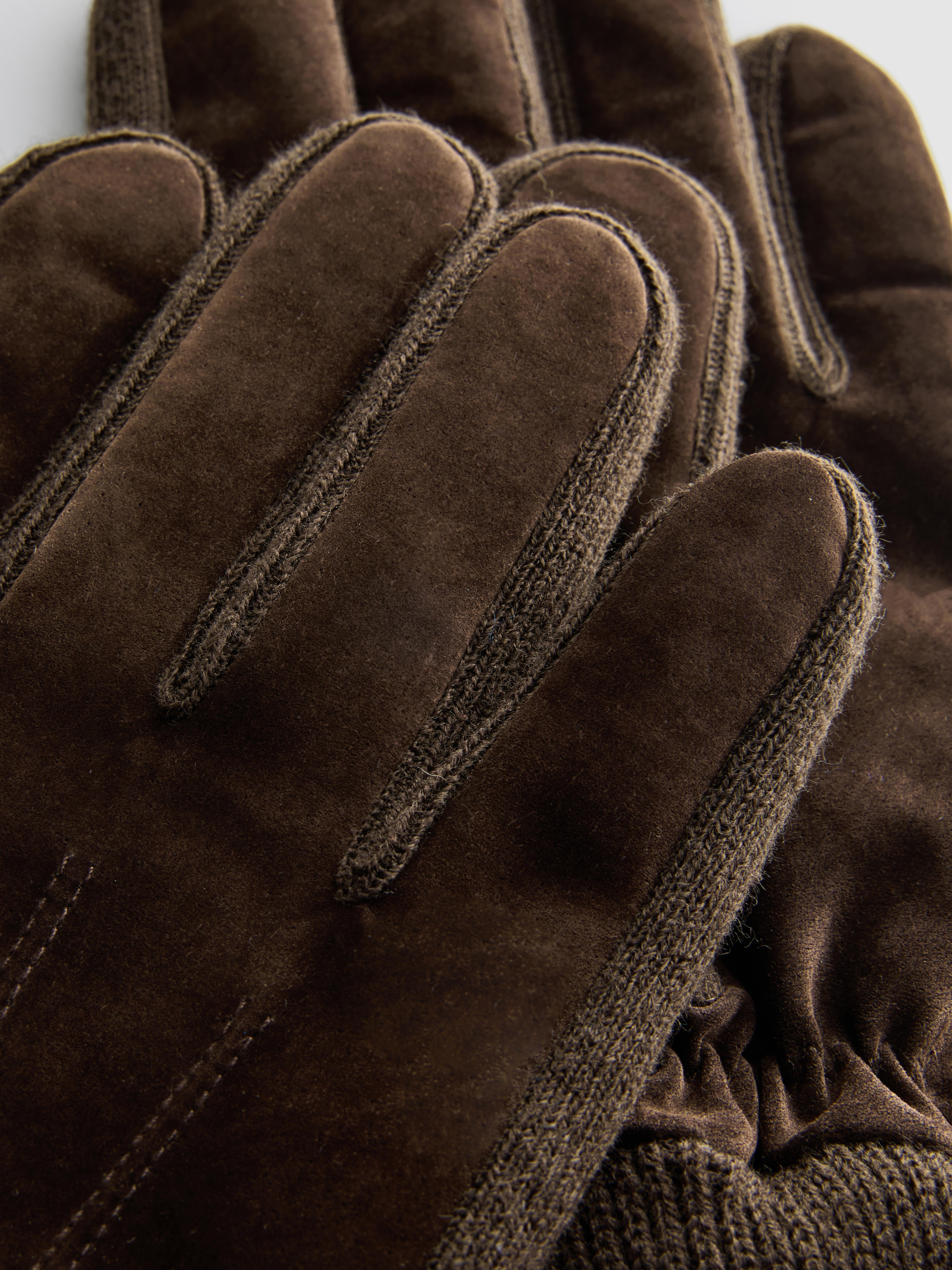 Suede Gloves With Knitted Wrists