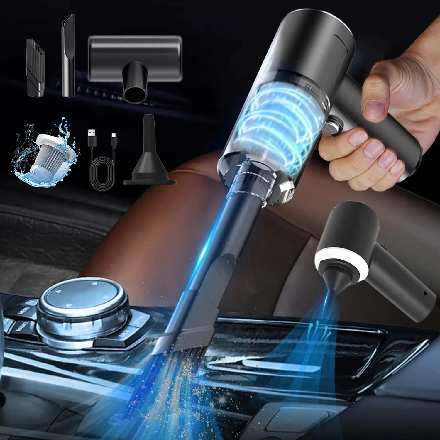 Handheld Car Vacuum Cleaner, 120W Powerful Suction Small Car Vacuum Cleaner Mini Dusts Buster with USB Portable Vacuum Cleaner, Portable for Home, Office and Car Cleaning
